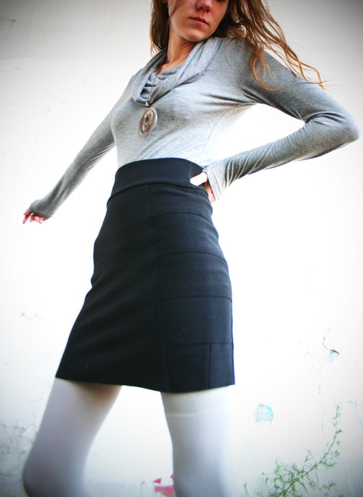 ON SALE-EXO- High Waist Knit Pencil Skirt-Black
