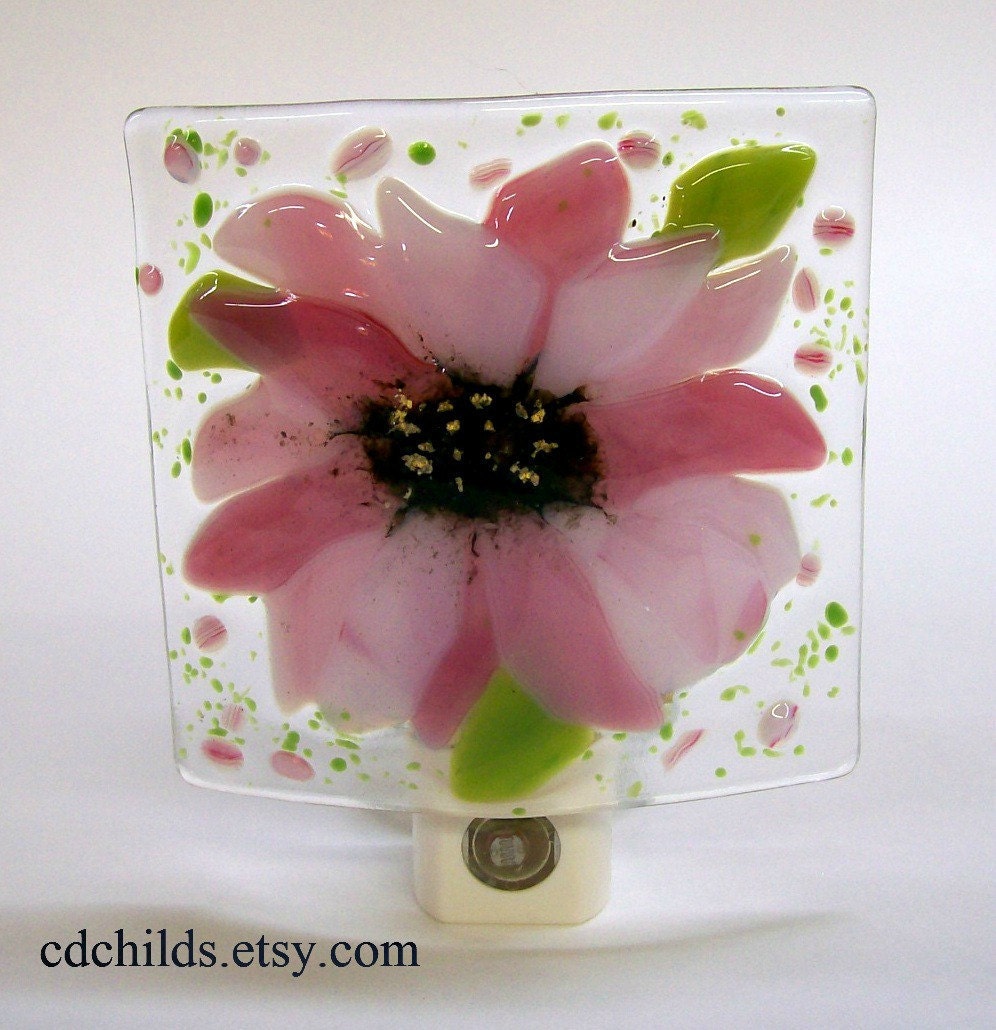 Fused Glass Night Light (Pink Flower)
