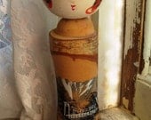 Vintage Kokeshi Geisha Japanese Wooden Doll with Scenic Painting