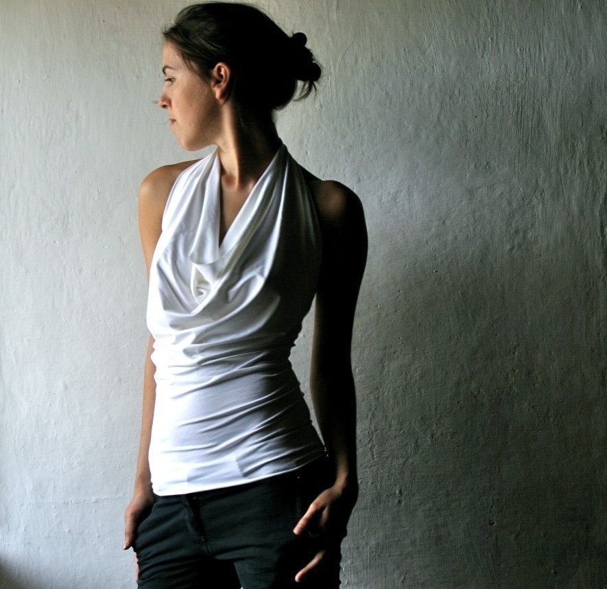 Halter tank top in draped jersey -  Womens cotton camisole custom handmade clothes