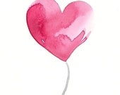 Art, Print, Giclee Print of Watercolor Heart: Hello Love