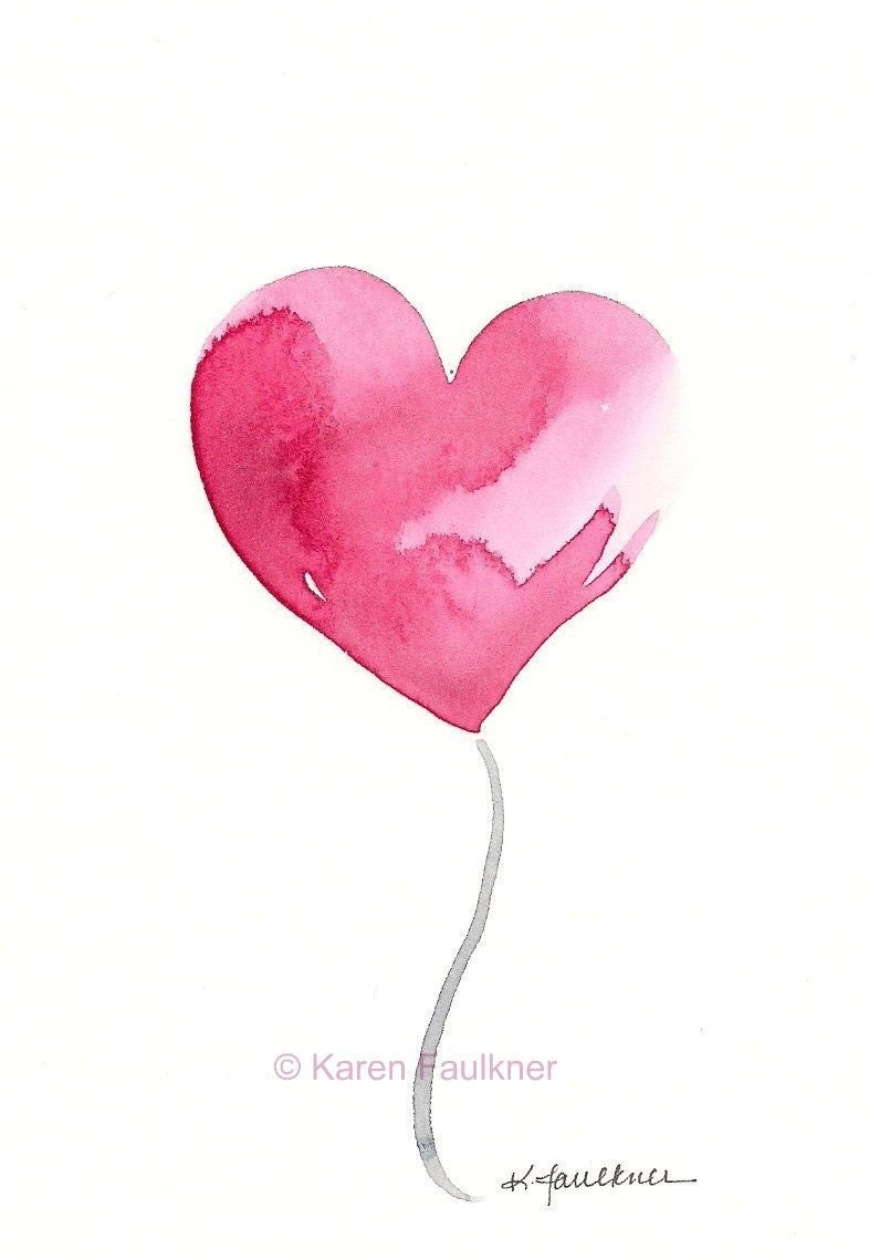 Art, Print, Giclee Print of Watercolor Heart: Hello Love