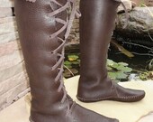 Elf Boots Handmade Moccasins Dark brown  Leather w/Leather soles Order Your Size Mens and Womens sizes many colors custom orders