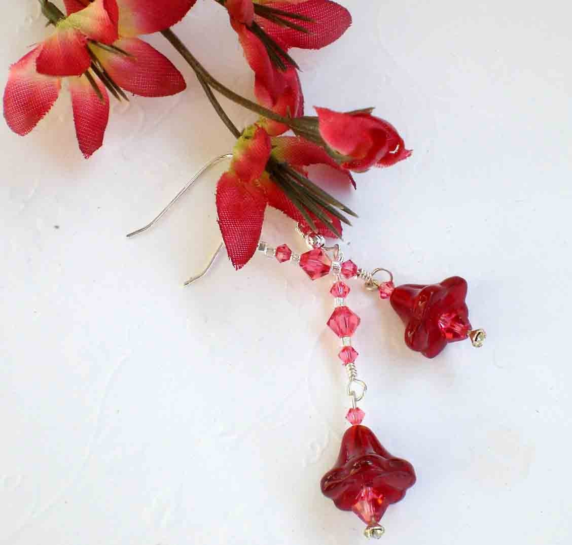 Flower Fairy Siam Tulip Swarovski Crystal Earrings