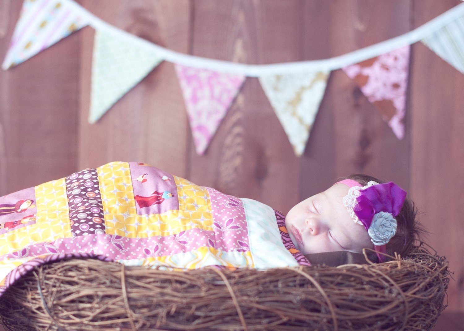 Ready to Ship. Darker Pinks and Greens, Shabby Chic Photography Prop, Party Flag Banner, Wedding Decoration. 9 Large Flags.