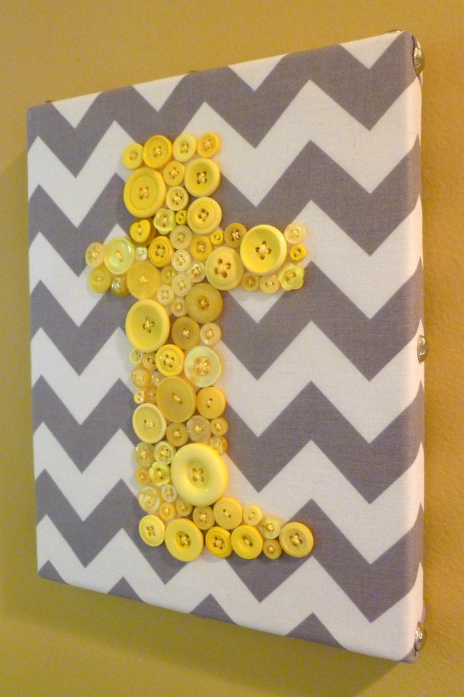 Custom Button Monogram with Chevron Design -- on 8"x10" Canvas -- by Letter Perfect Designs