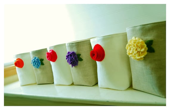 Flower Roses Oatmeal White LInen burlap Box diaper caddy  bin basket Storage Set 6 Weddings decor Gift Wrap Purple Organizer tagt team