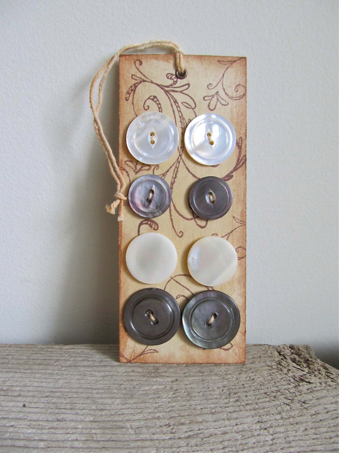Vintage Mother of Pearl Buttons on Handmade Card