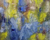 Painting, abstract, original oil,  blue,  lemon yellow, textural, 16 x 12 in, "The Brimstone is a Great Wanderer"