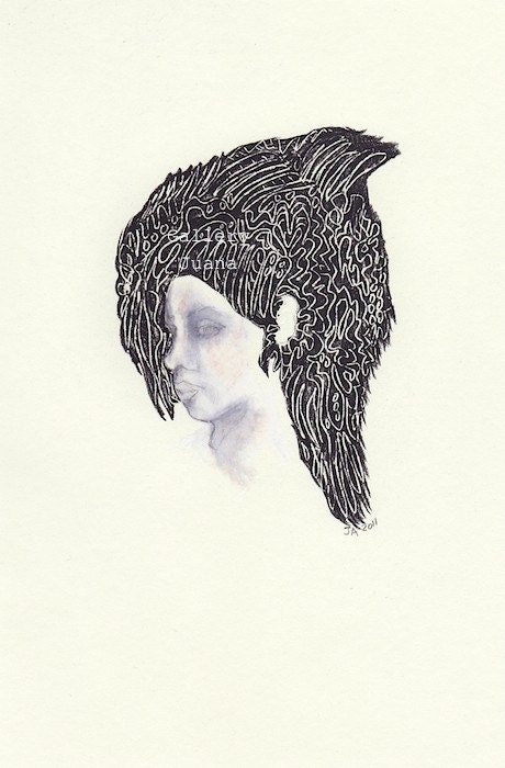 female portrait, pencil, charcoal, conte crayon, medusa III