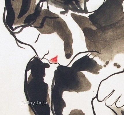 sumi ink, female figure, painting, rice paper