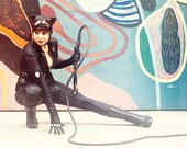 cat fatale costume woman black catsuit snakeskin print custom made