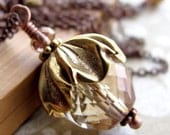 Vintage Poppy Flower Necklace, Antiqued Gold, Antiqued Copper Chain, Gold Poppy Pendant, Vintage Style Nature Jewelry, Bridesmaid Jewelry