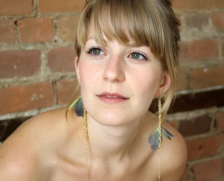 Summer Asymmetrical Long Feather Earrings - Gold Yellow and Grey Feather Earrings - Chapter two