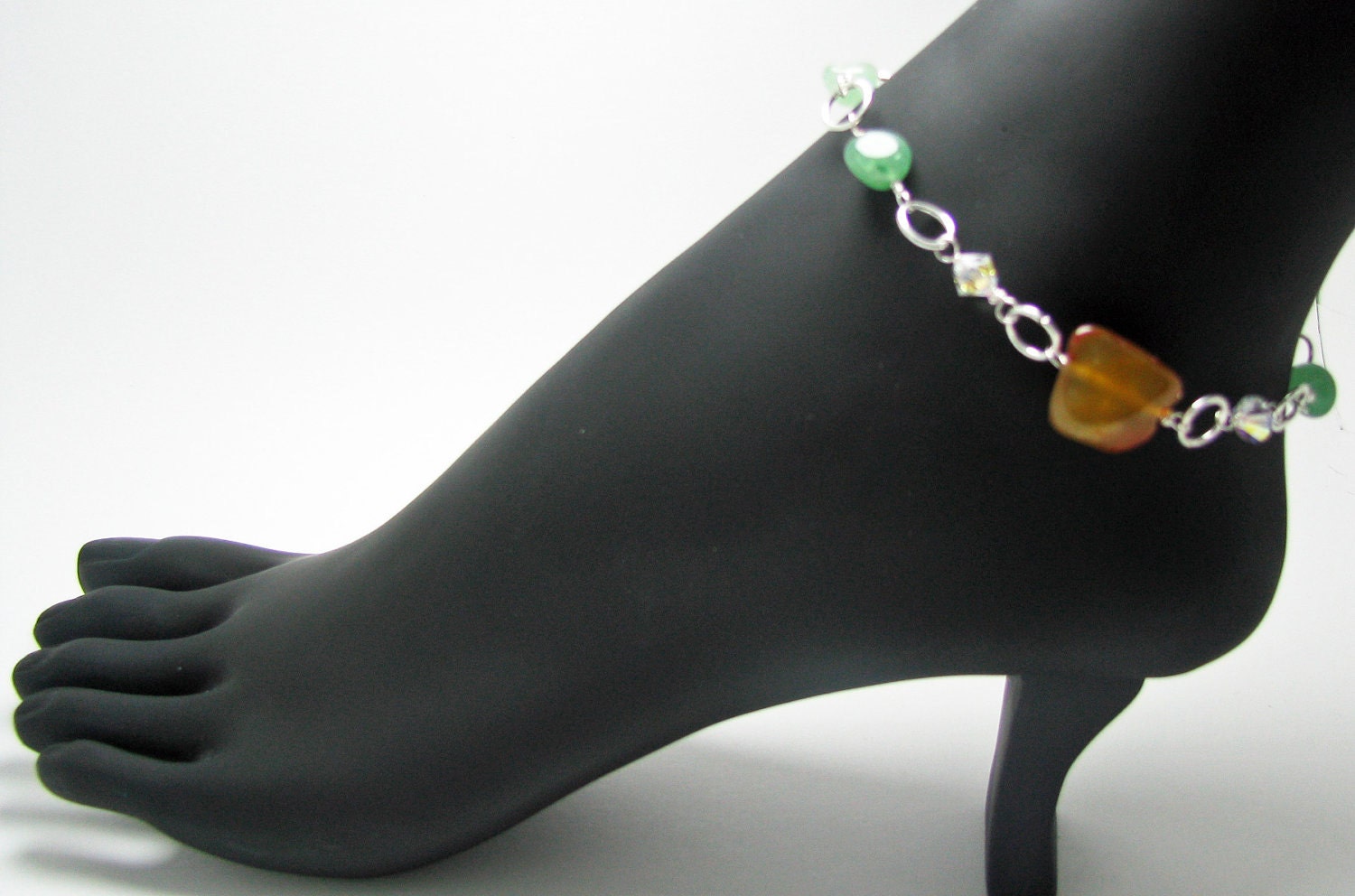 Clearance Agate Green Aventurine and Swarovski Crystals Anklet or Bracelet