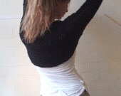 Black shrug  / Hand knit Black long sleeved winter shrug LTd Edition.