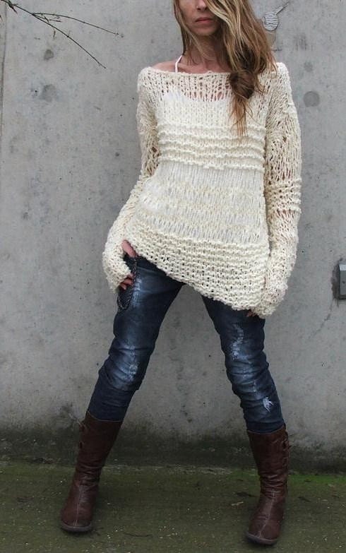 White sweater / ivory sweater / Ivory cream sweater asymmetrical Version2 oversized grunge sweater Ltd Edition