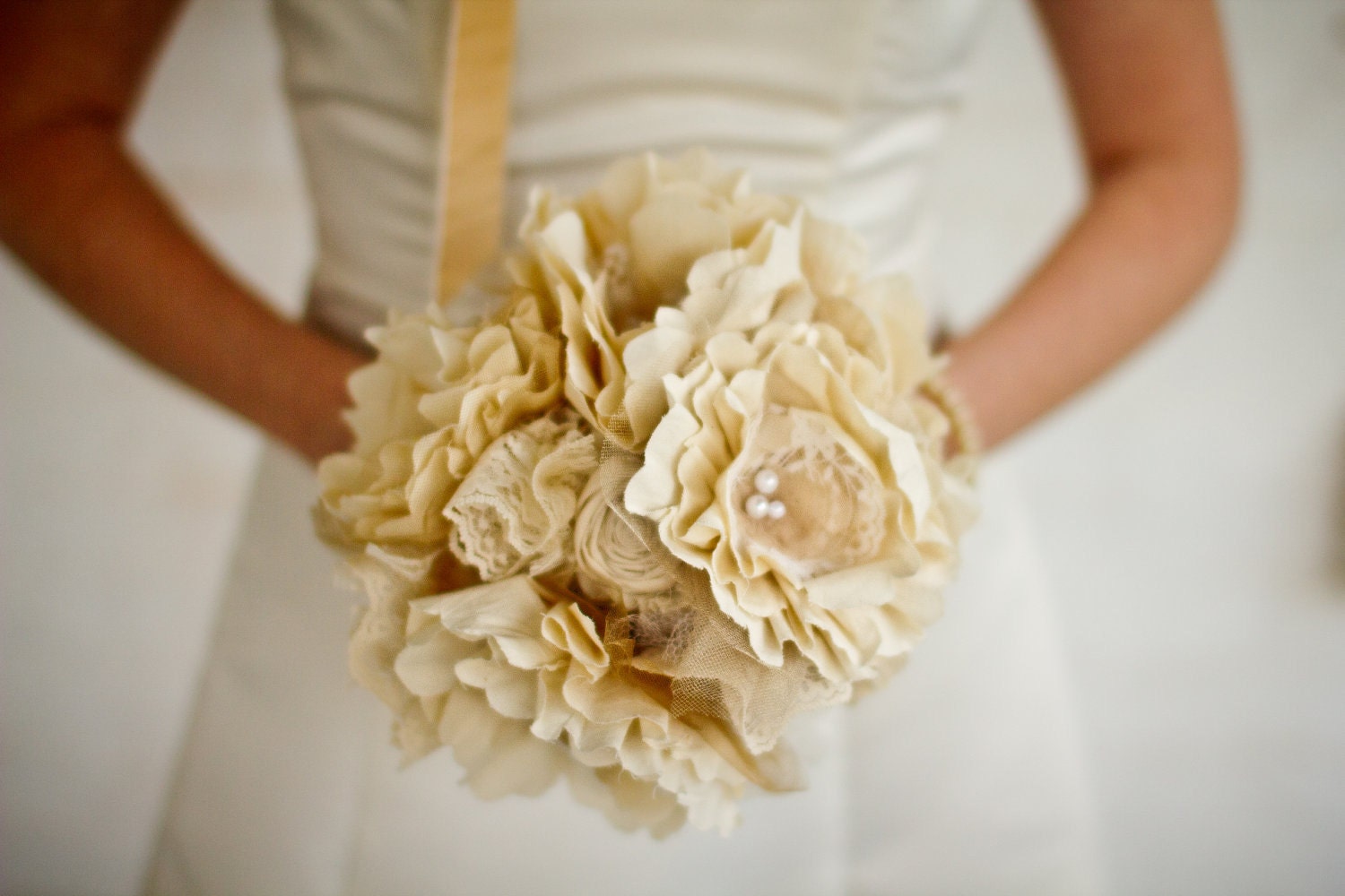Fabric Bridal Bouquet - Wedding, Vintage Wedding, Fabric Flower Bouquet - Medium Flower Bouquet