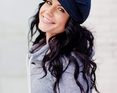 Womens Hat- Chevron Tucks- navy wool tweed