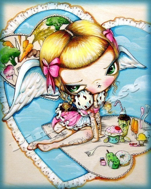 Angel in the Clouds Dreams of Ice Cream and Veggies-Pinkytoast Art Print-8x10