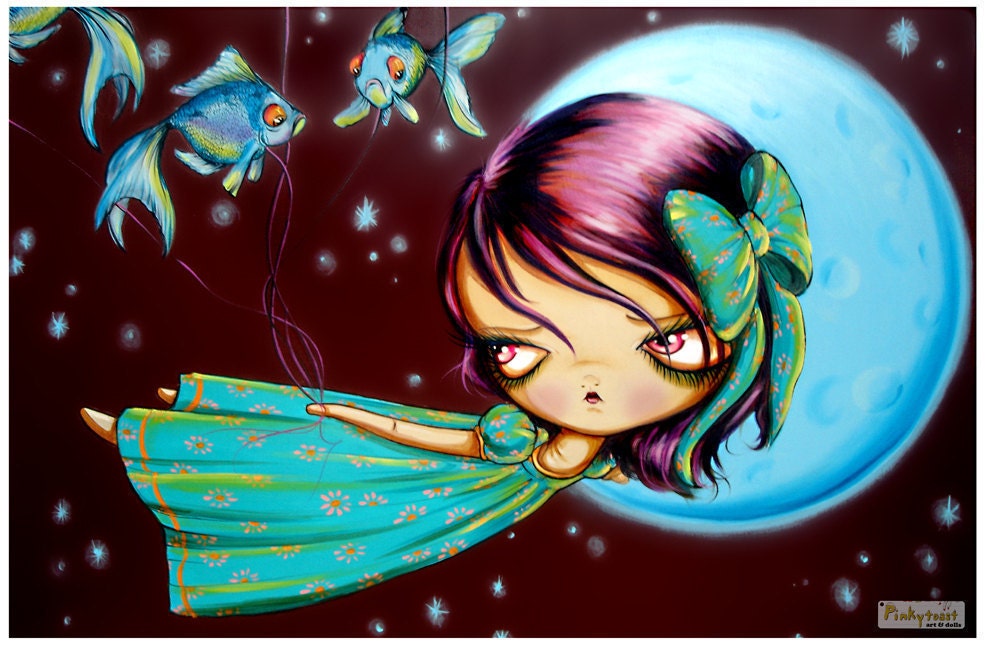 Big Eye-Little Wendy Bird Girl-Peter Pan Fairy Tale-Pinkytoast Art Print-9x6