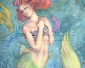 Mermaid Princess Art Print Limited Edition Red Haired Mermaid