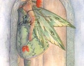 Spring Fairy Art Print - Leafy Green Dress - Secret Garden Princess - Red Poppies
