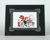 JIM FLORA Red DRUMMER Letterpress Print in a Black Vignette Mat