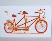 TANDEM BICYCLE Built for Two Print Hand Printed Letterpress with Kraft Envelope