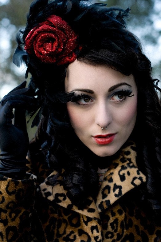 Sequin Rose Feathers Burlesque Fascinator, A real Show Stopper, many colour combinations available.