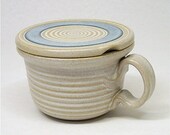 Pottery Microwave Bowl in soft white and blue (heat and serve)
