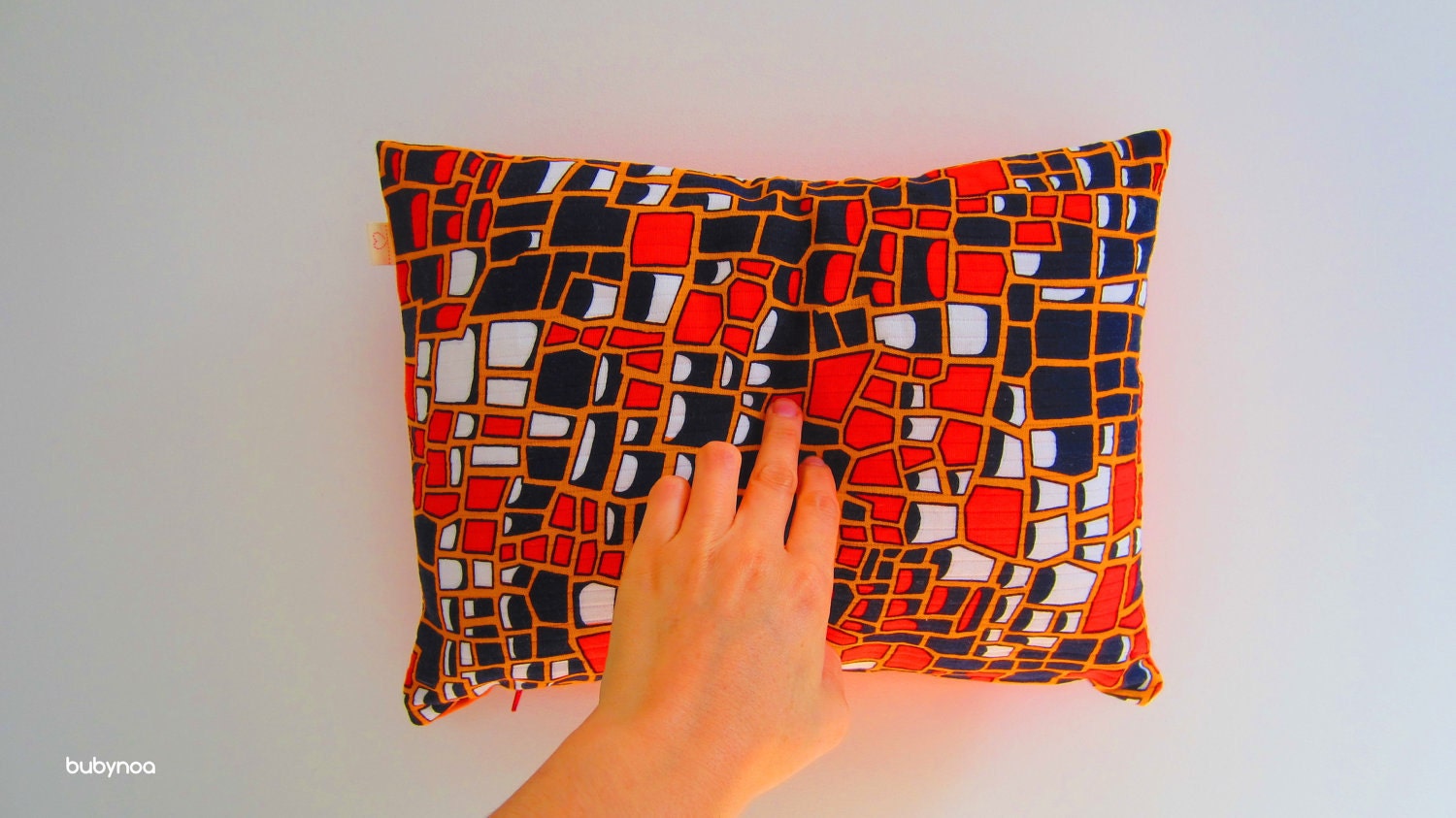 Pillow cover vintage fabric Orange black white red pattern Retro Funky bachelor pad pillow case eco friendly