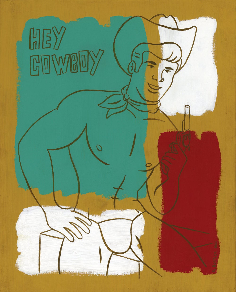 Painting - cowboy beefcake pin-up