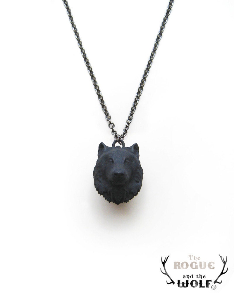 Black Wolf Necklace, wolf head necklace, Modern animal necklace, wolf, cool jewelry, animal head, goth jewellery, gifts for him
