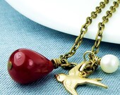 Myrna Dark Romance Red Rubylite and Sparrow Necklace
