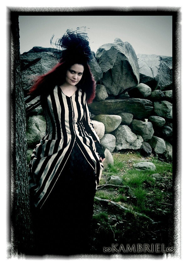 Kambriel Black & White Velvet Striped Cabaret Bustle Jacket - custom made for you