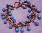 Lapis Lazuli Solid Copper Bracelet Natural Round Stone Beads an Alternative to September Birthstone - OOAK One of a Kind