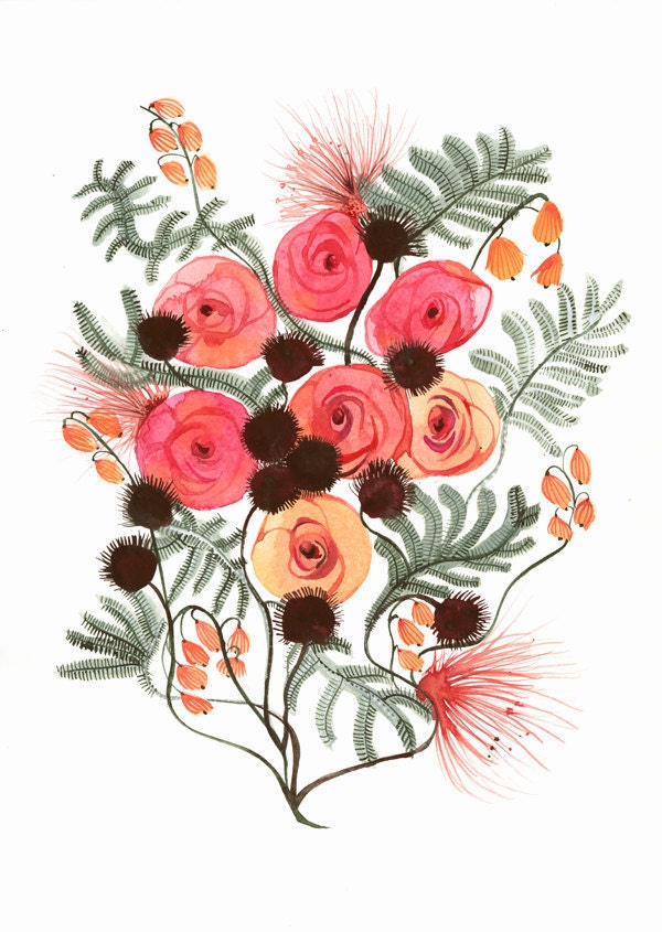 botanical art-flowers, floral-pink -cottage decor-modern-"Spring No. 2" large archival print of original painting, contemporary botanical