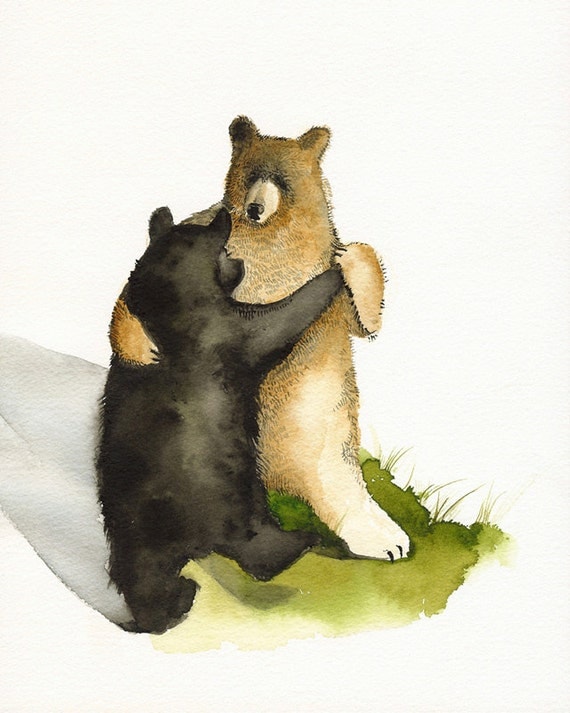 watercolor painting- Waltz - Dancing Bears- animal painting