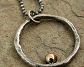 Mixed Metal Necklace Sterling Silver & Solid Gold. Man Fashion, Forged Recycled Metal, Man Jewelry Father's Day 14k Gold