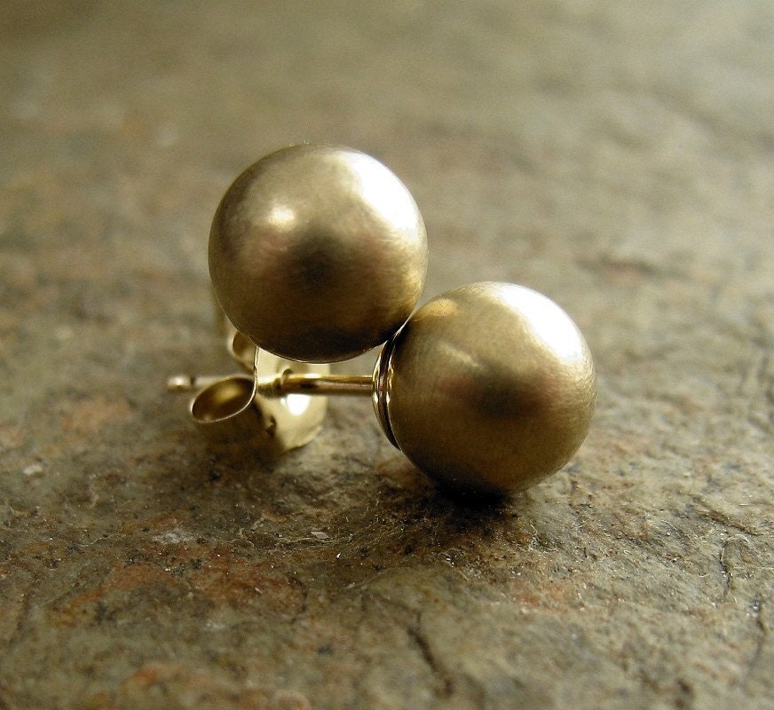 5mm Ball Stud Earrings 14k Solid Gold Contemporary Brushed Satin Finish Modern Minimalist