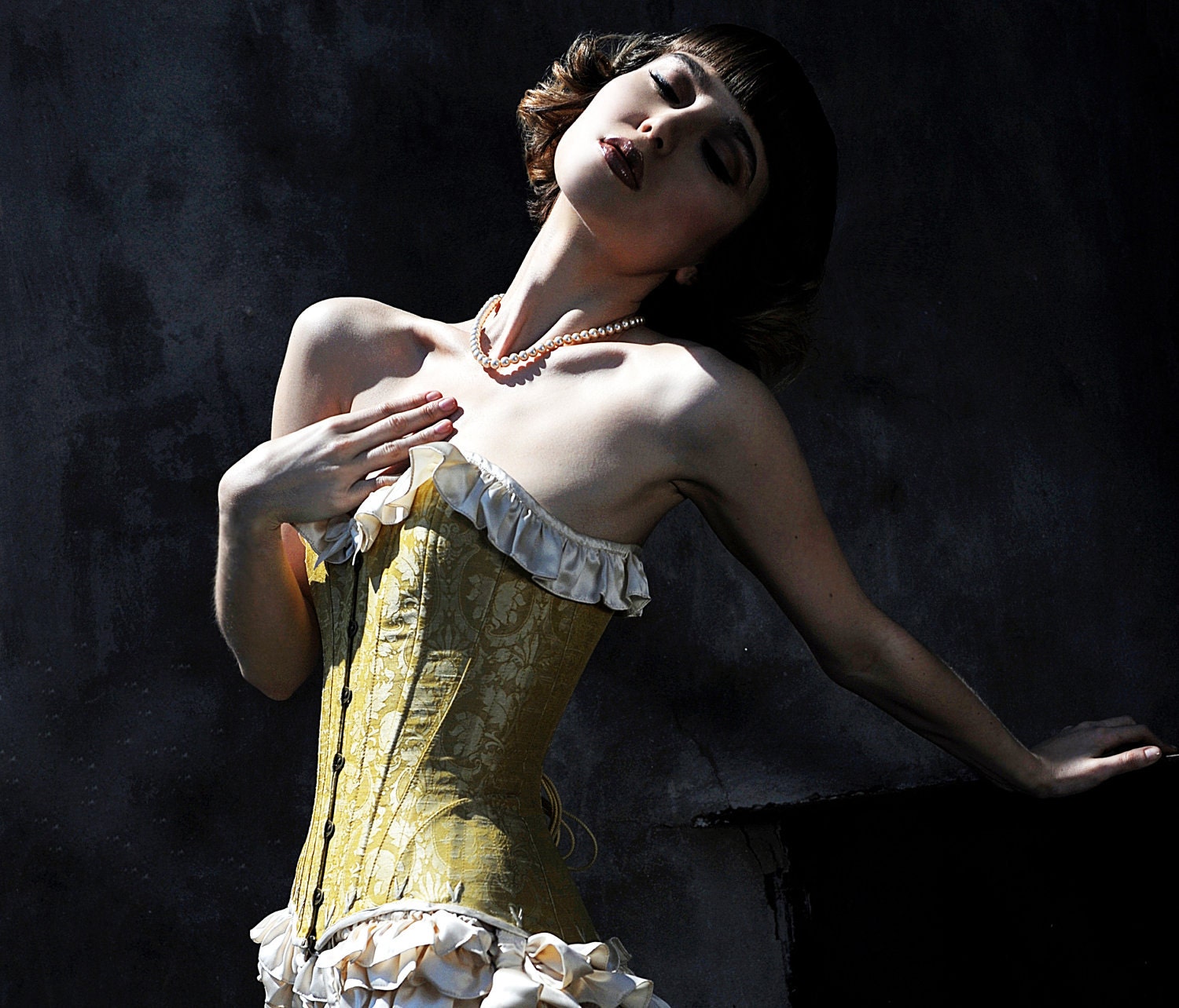 Sasha overbust corset with garters- silk lingerie