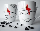 Christmas Cardinal Mugs--Set of 2 - MaryElizabethArts
