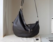 Roselle, Handmade leather hobo bag, charcoal grey three size.