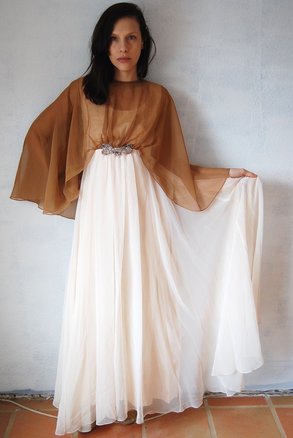 vintage EMMA DOMB gown/  1960s double layered chiffon evening party wedding dress