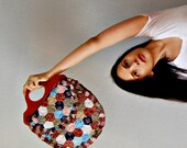 vintage CALICO bag / 1970s floral patchwork LUCITE frame tote bag