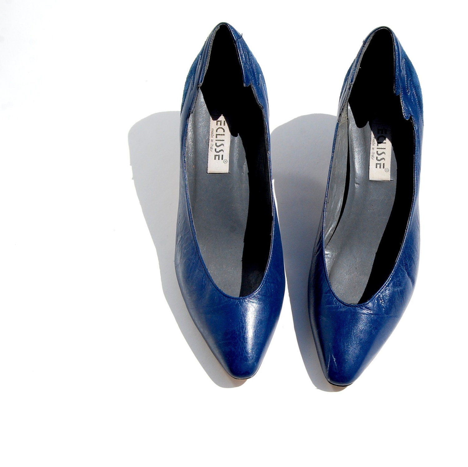 vintage ELECTRIC blue heel / 1980 suede leather OFFICE heel