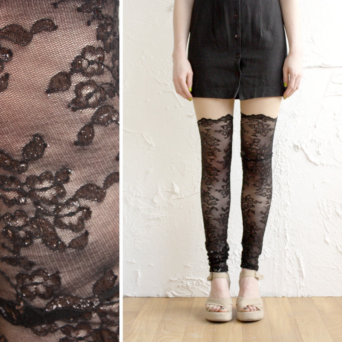 Lace Leggings - Black Lace - Psych Out Faux Thigh High - XS, S, M, L