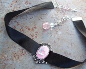 Pink Butterfly Cameo Ribbon Choker Necklace