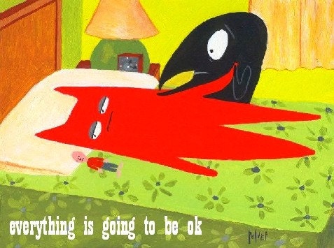 Divorce or Break Up Card  Everything Is Going To Be OK - Anti Valentines Day Folk Art Animal Card